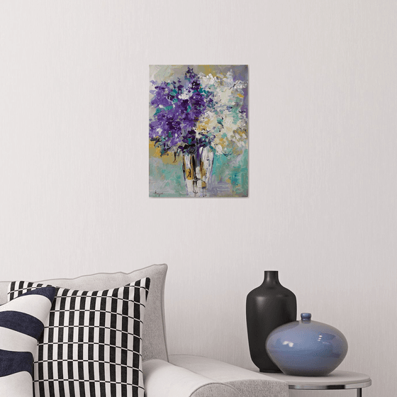 Lilacs in  vase-Acrylic painting on canvas