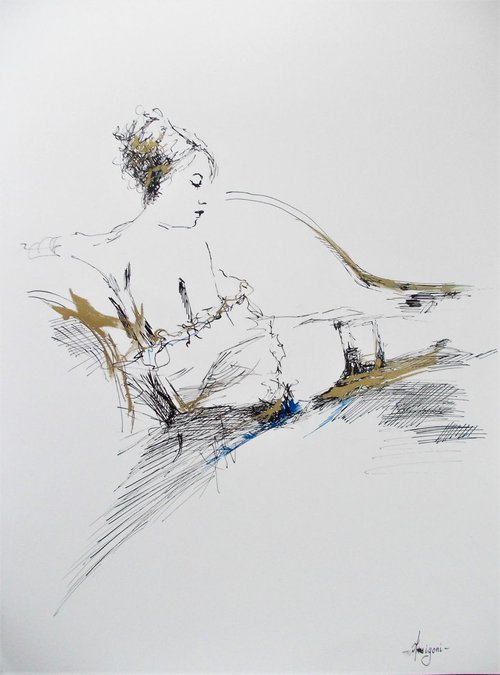Woman Series- Original figurative ink drawing by Antigoni Tziora