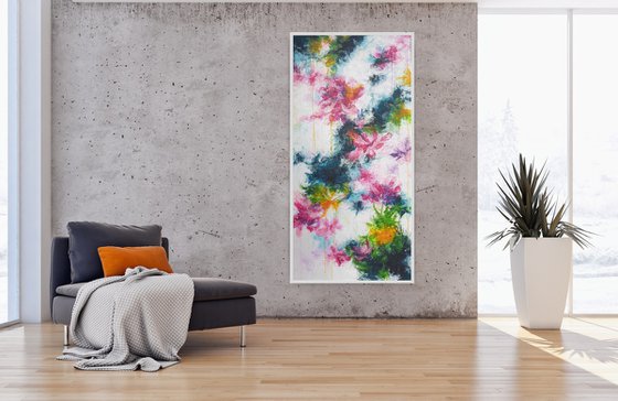 Enchanted Garden Large Acrylic Abstract Painting Colorful Artwork Original Abstract Flower Art Large Vertical Painting
