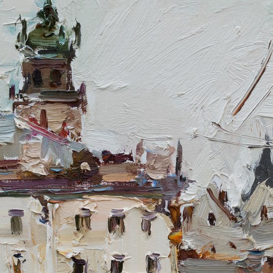 Lviv. Original oil painting city of Lviv, Ukraine, landscape painting