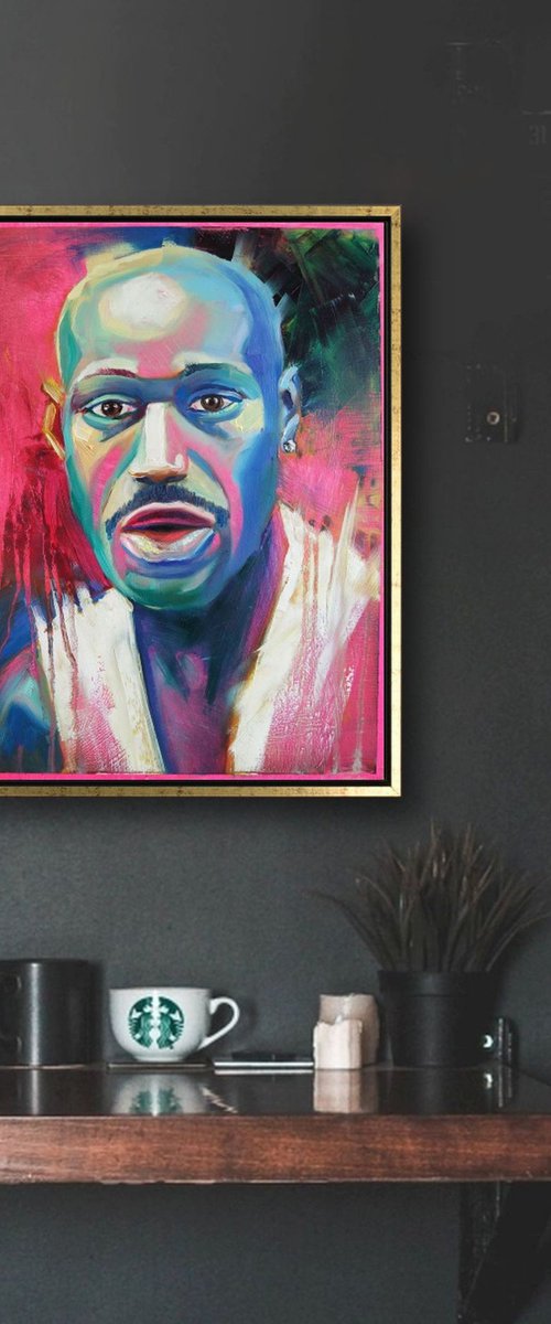 ‘PORTRAIT IN PINK A BLUE’ - Oil Painting on Panel by Ion Sheremet