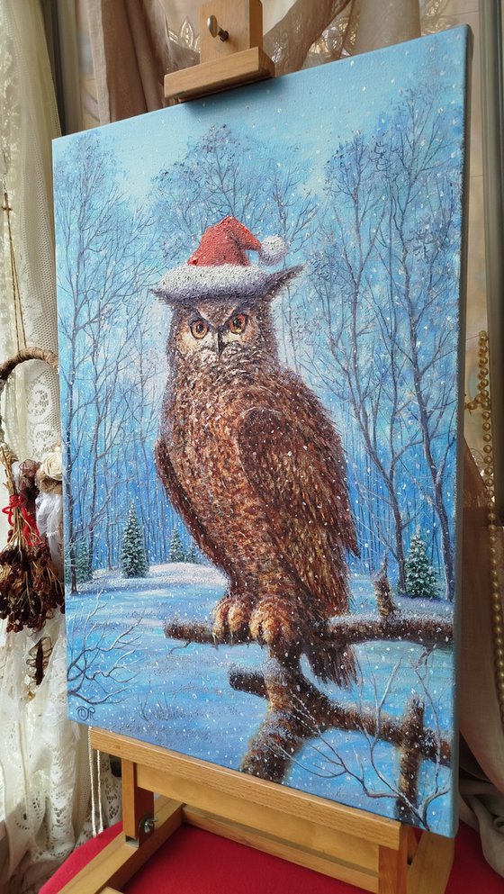 Winter landscape with owl