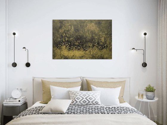 Large Abstract Textured Painting Black and Gold. Modern Art with Heavy Texture. Abstract Landscape Contemporary Artwork for Livingroom or Bedroom