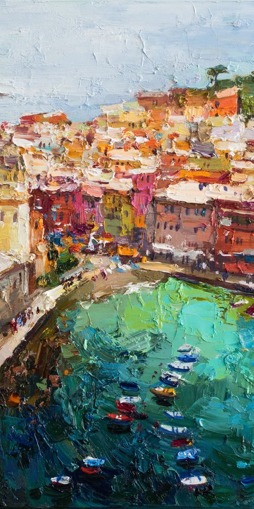 Vernazza Cinque Terre iItaly - Original impasto landscape painting textured Oil painting Italy wall art by Anastasiia Valiulina