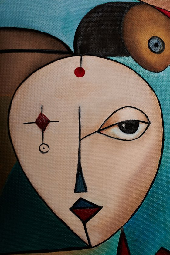 Geometric girl. Joan Miro style