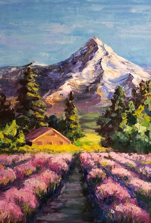 Summer Landscape Lavender fields near the mountains by Anastasia Art Line