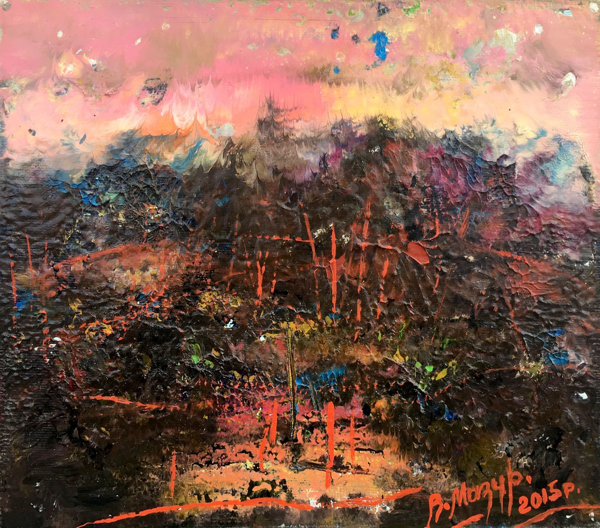 Impressionistic Landscape Oil Painting By Volodymyr Mazur, 11 X 9", Warm Evening, Original Artwork