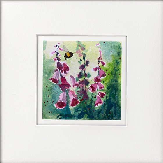 Foxgloves & Bee framed