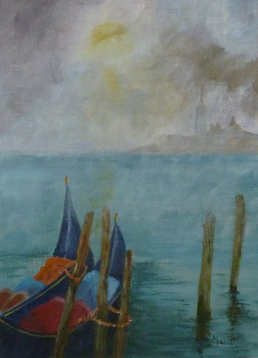 Impressionistic Landscape Oil Painting By Maddalena Pacini, 10 X 13", Venice In The Mist, Original Artwork