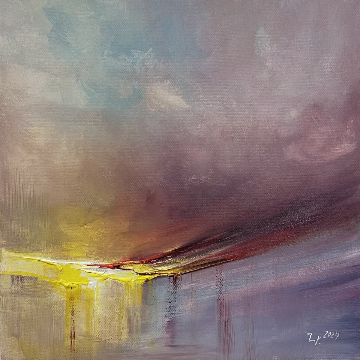 Impressionistic Landscape Acrylic Painting By Timea Valsami, 16 X 16", The Above And Beyond, Original Artwork