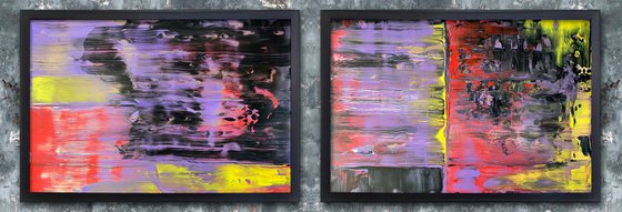 "We Want It All" - FREE USA SHIPPING - Original PMS Abstract Diptych Acrylic Paintings On Plexiglass, Framed - 76" x 26"