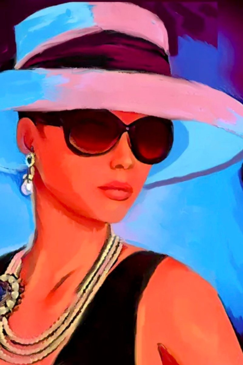 Impressionistic Portrait Acrylic Painting By Sanja Jancic, 26 X 39", Elegant Woman With A Hat, Original Artwork