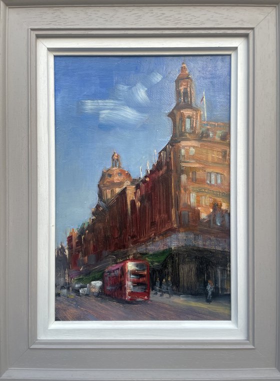 Spring on Brompton Road, Harrods, London scene cityscape Painting