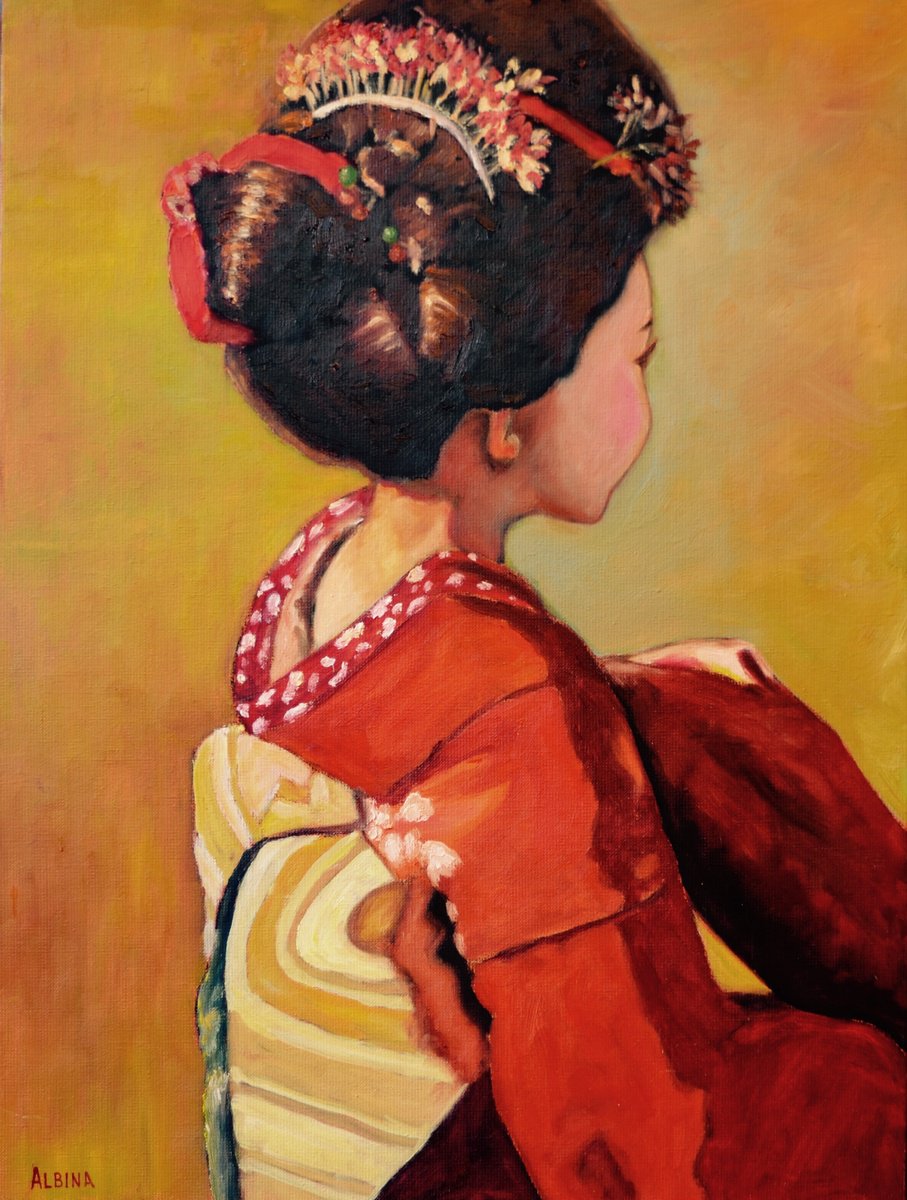 Impressionistic Portrait Oil Painting By Albina Urbanek, 18 X 24, Petite Geisha - Small Geisha, Original Artwork