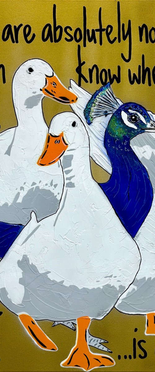 Ducks in a Row Gold Peacock 61cm x 61cm by DEBORAH LANG