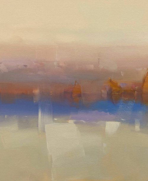 Cream Harbor, Original oil painting, Handmade artwork, One of a kind by Vahe Yeremyan