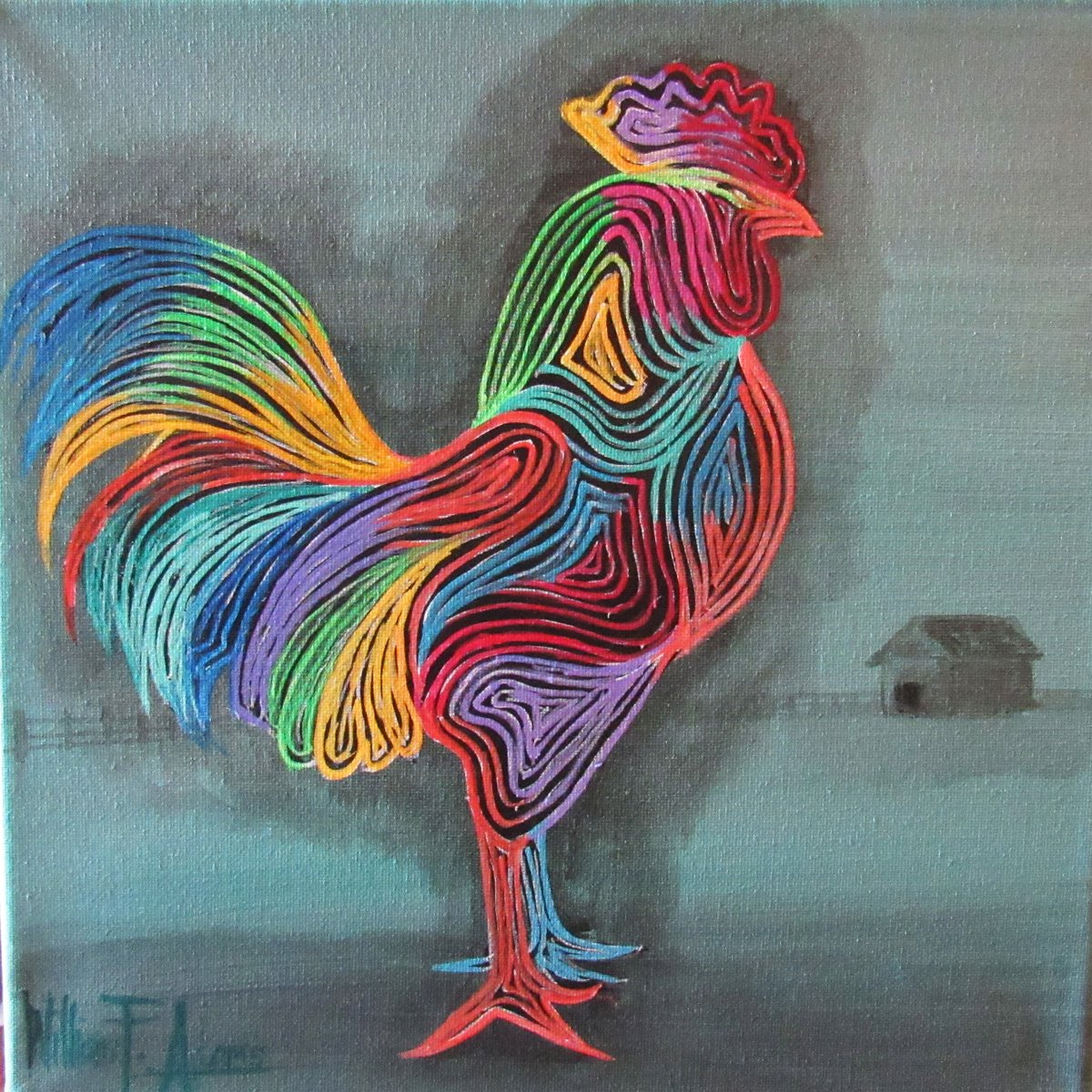 Abstract Acrylic Painting By William F. Adams, 12 X 12", Morning Trumpeter!, Original Artwork