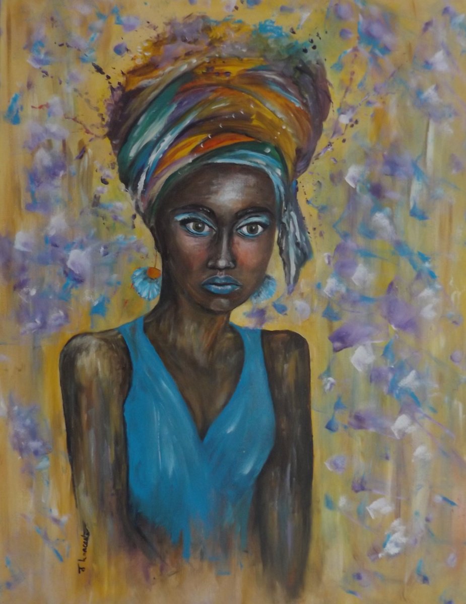 Impressionistic Portrait Acrylic Painting By James Lancaster, 24 X 32, Beneath The Blue, Original Artwork