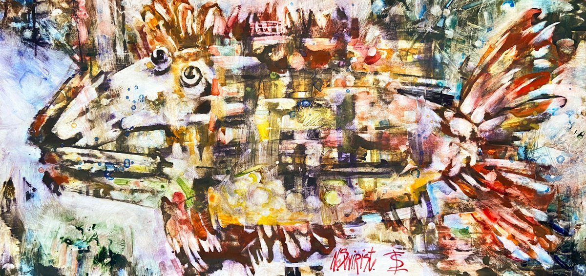 Impressionistic Animal Watercolour By Elvira Sesenina, 24 X 11, Fish #2, Original Artwork