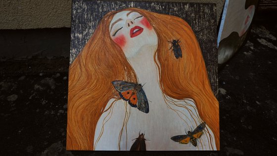 Redhead girl and butterflies / Painting by Anastasia Balabina