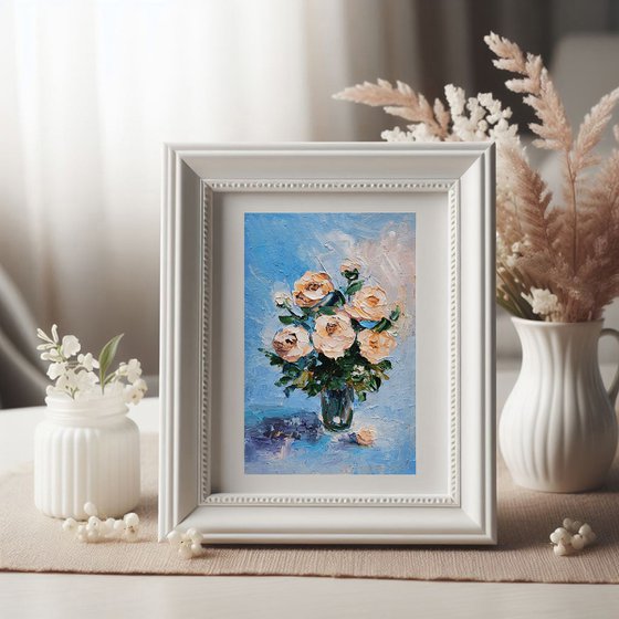 Roses Painting Small Oil Art