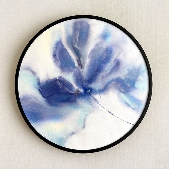 Blue abstract flower round art