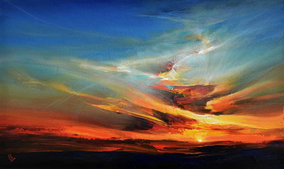 Abstract Landscape Oil Painting By Ivan Grozdanovski, 32 X 20, In A Blaze Of Color, Original Artwork