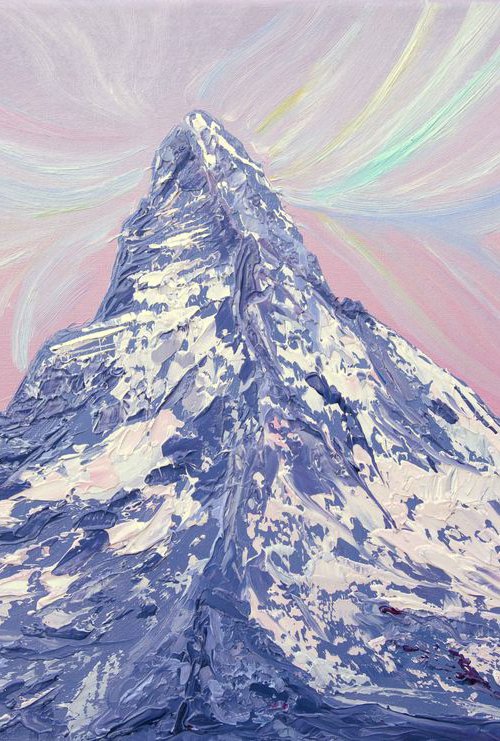 Matterhorn. Winter sunset - original oil painting on stretched canvas by Nino Ponditerra