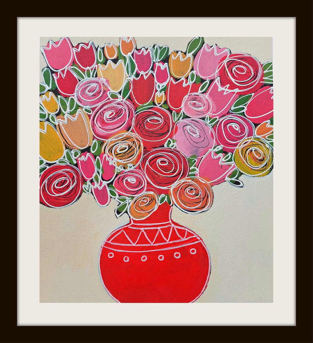 Summer Flowers in a Red Vase by Jan Rippingham