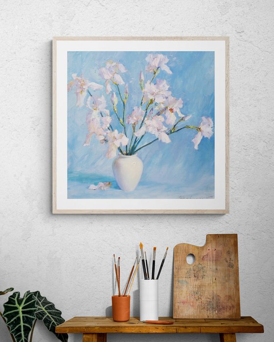 Light Irises on blue
