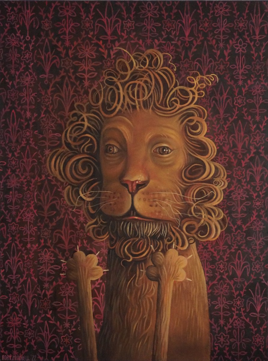 Naive Animal Oil Painting By Rory Mitchell, 24 X 31", Chasing The Flock, Original Artwork