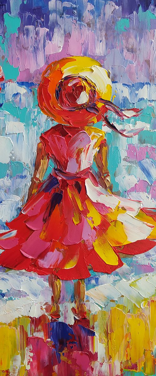 Meeting love -  oil painting, love, child, sail, boat, sea, sea and beach, childhood, sea and sky, girl, seascape, children by Anastasia Kozorez