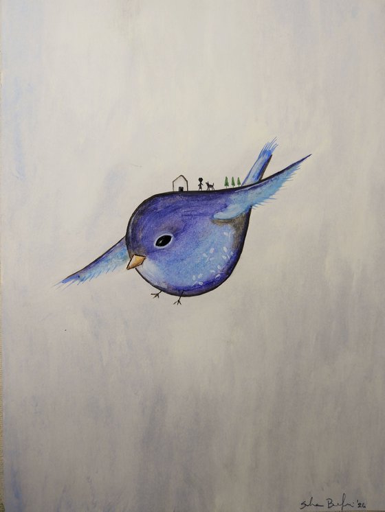 The flying blue bird