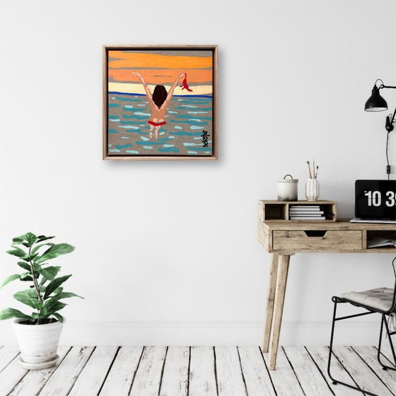 Lady in Red - Morning Dip 33.5cm x 33.5cm
