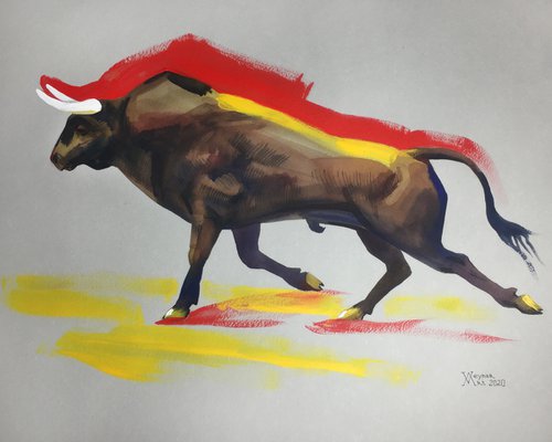 Running bull by Natalia Veyner