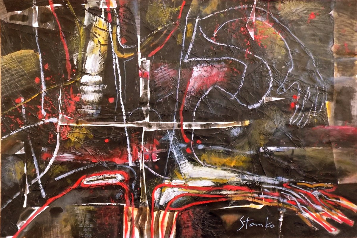 Abstract Acrylic Painting By Stanislav Bojankov, 35 X 24", Trial To Flying-Iii, Original Artwork
