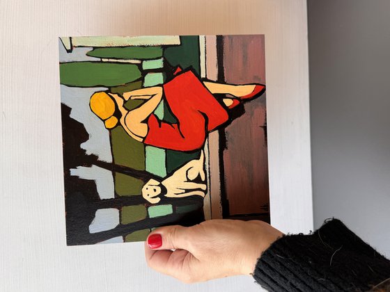 Woman And Dog Small Original Painting