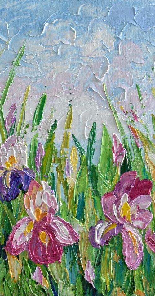Iris Flowers - Original Acrylic Imasto Floral Painting by Olga Tkachyk