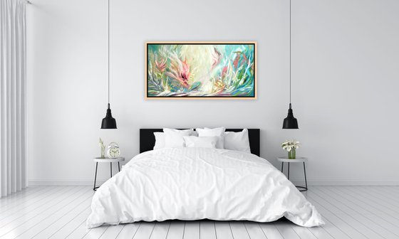 Large Abstract Flowers Acrylic Painting on Canvas with Texture. Abstract Landscape Contemporary Impressionism. Artwork for Livingroom or Bedroom