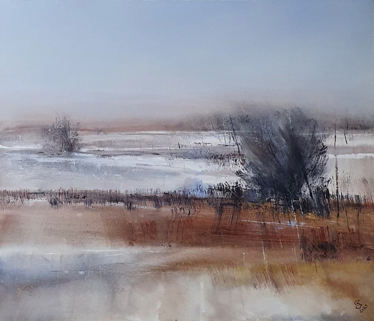 Abstract Landscape Acrylic Painting By Ivan Grozdanovski, 29 X 25, Remembering The Winter, Original Artwork