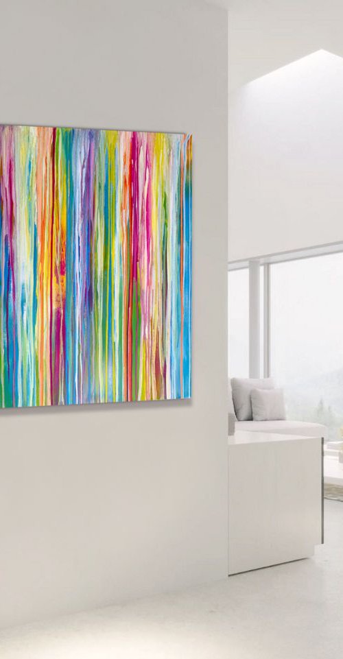City Lights - XL LARGE,  STRIPED, MODERN, ABSTRACT ART – EXPRESSIONS OF ENERGY AND LIGHT. READY TO HANG! by Julijana Ravbar