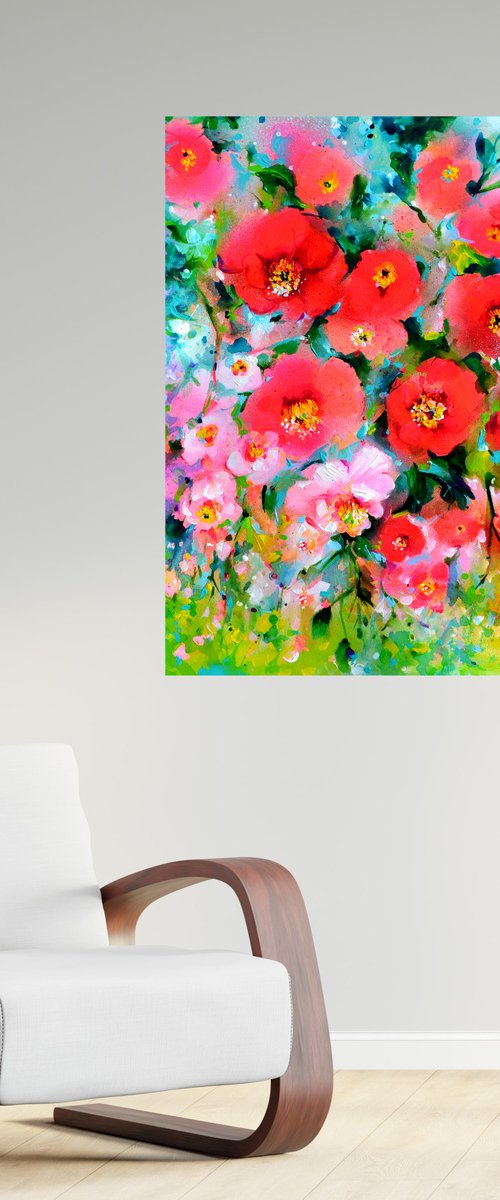 I've Dreamed 59 Pink and Red Camellias Field by Soos Roxana Gabriela