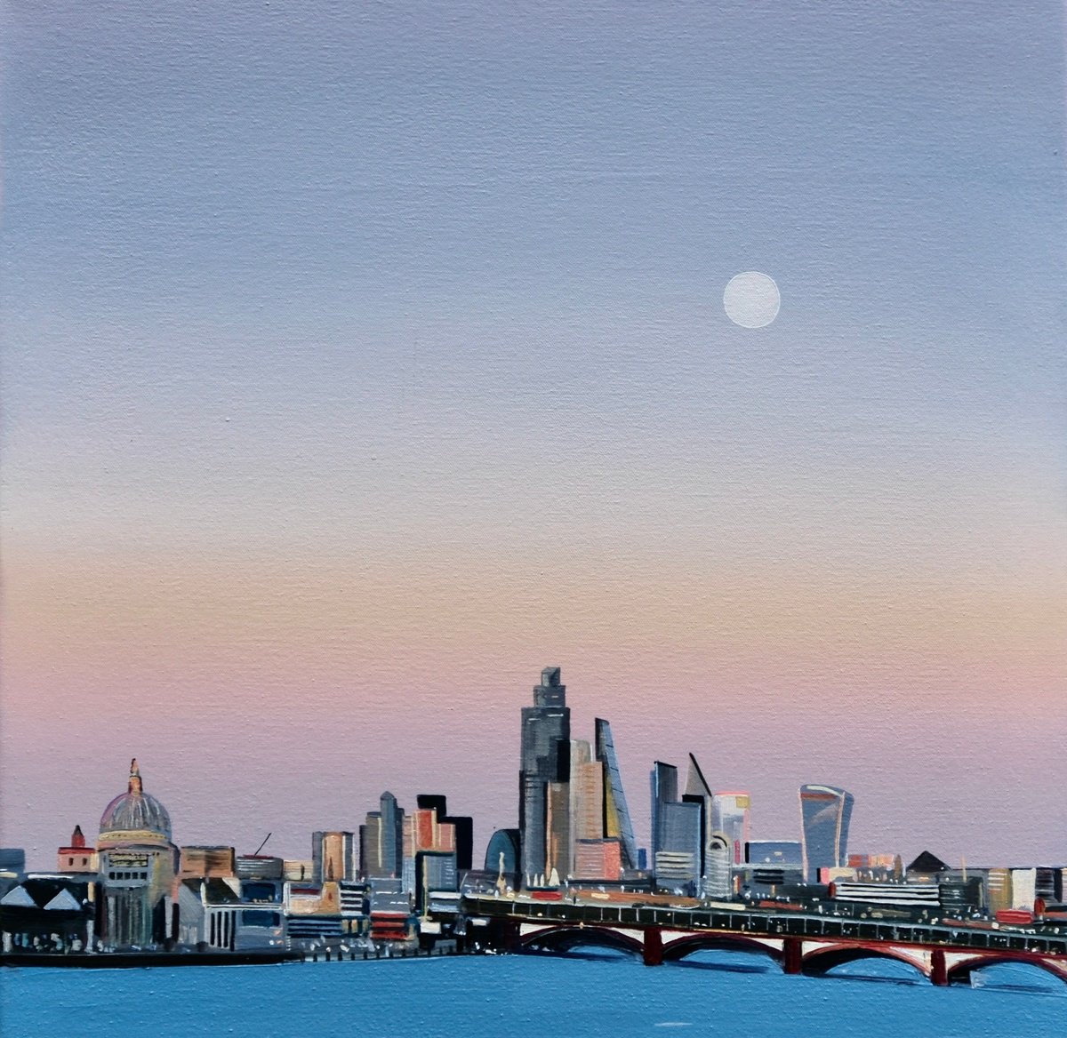 Urban And Pop Cityscapes Oil Painting By Emma Loizides, 19 X 19, Southbank, Original Artwork