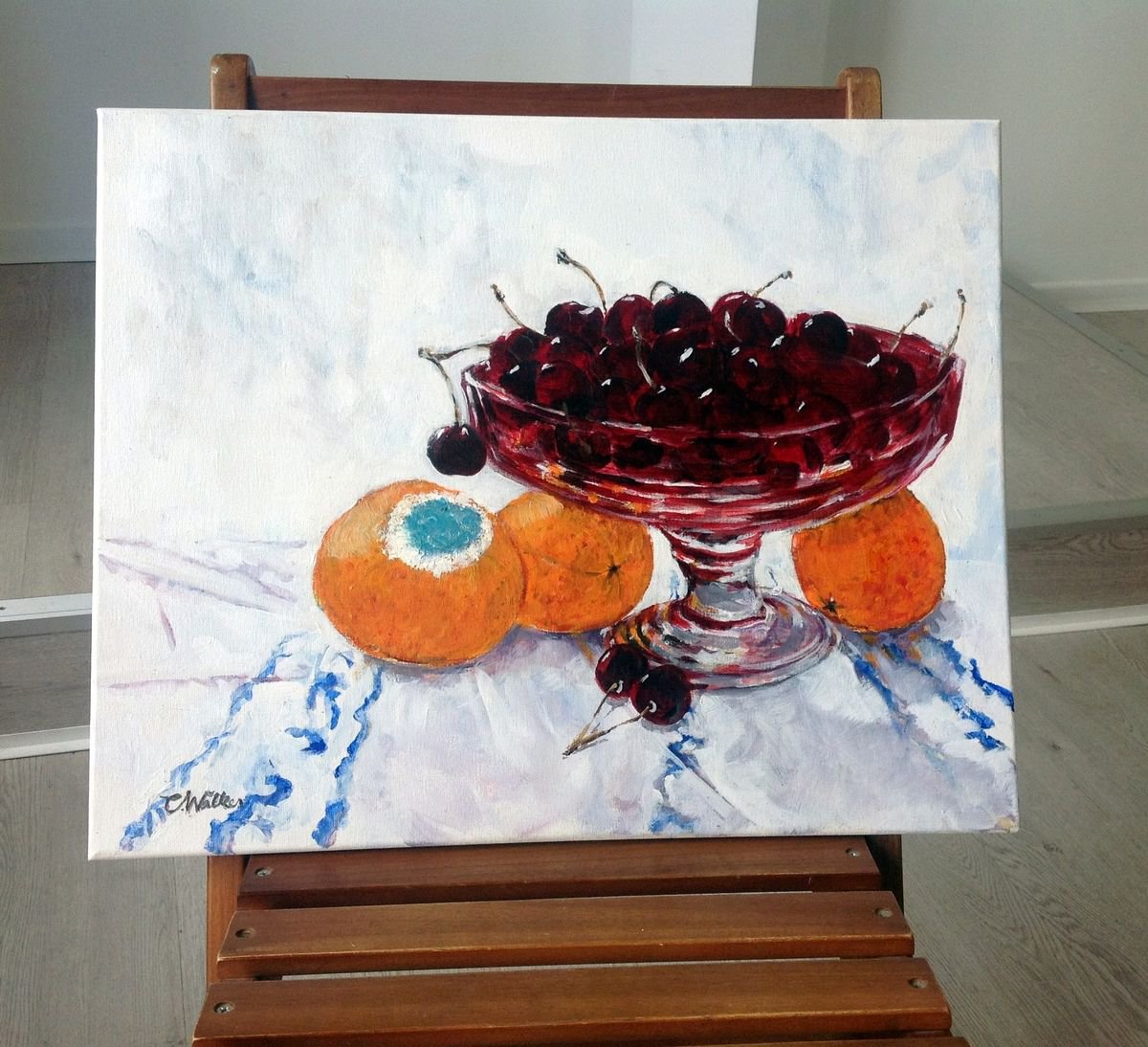 Still Life Oil Painting By Chris Walker, 20 X 16, Black And Blue, Original Artwork