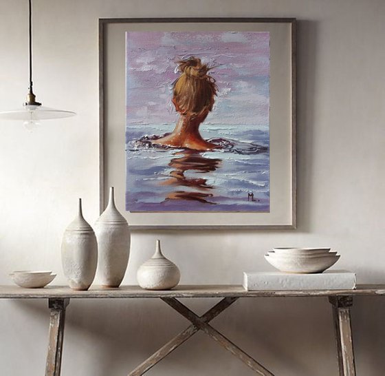 " SILENCE ... V " original painting SEA summer GIFT sea swimming