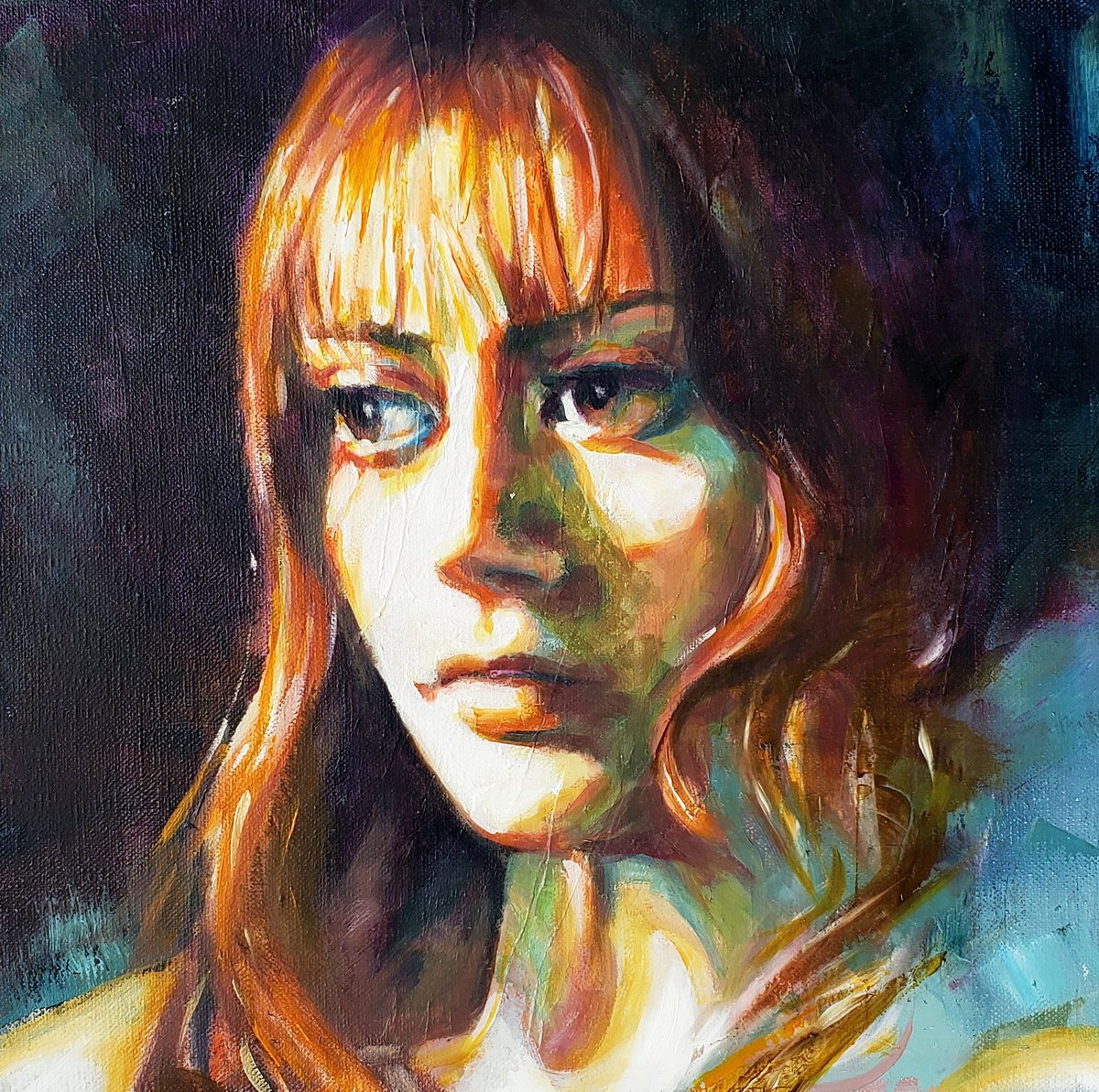 Expressive Portrait Oil Painting By Sal Jones, 13 X 13", Violent Delights, Original Artwork