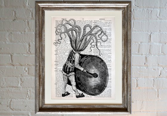 The Tin Drum - Collage Art Print on Large Real English Dictionary Vintage Book Page