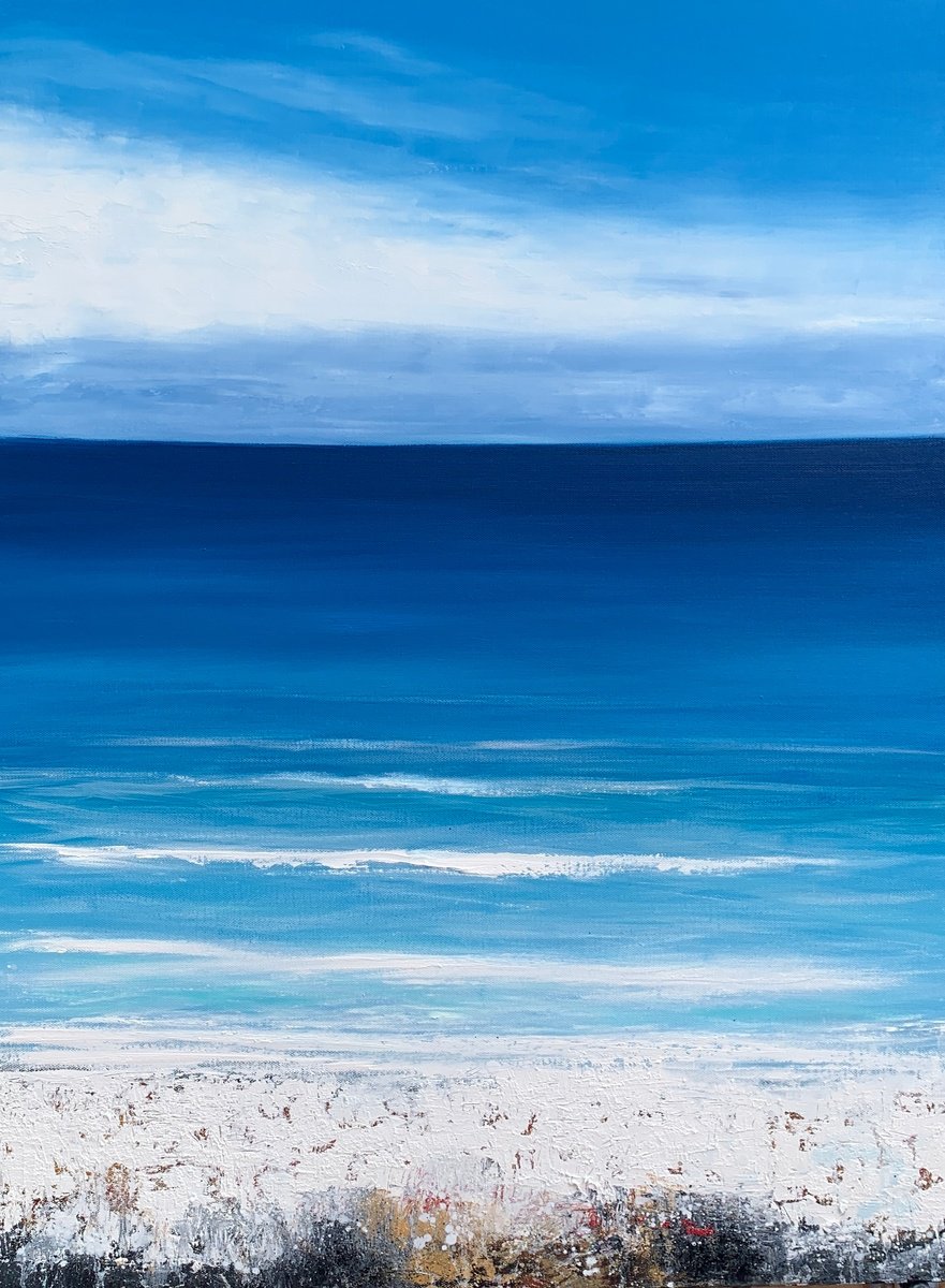 Impressionistic Landscape Oil Painting By Laure Bury, 24 X 31", Our Beautiful Ocean, Original Artwork