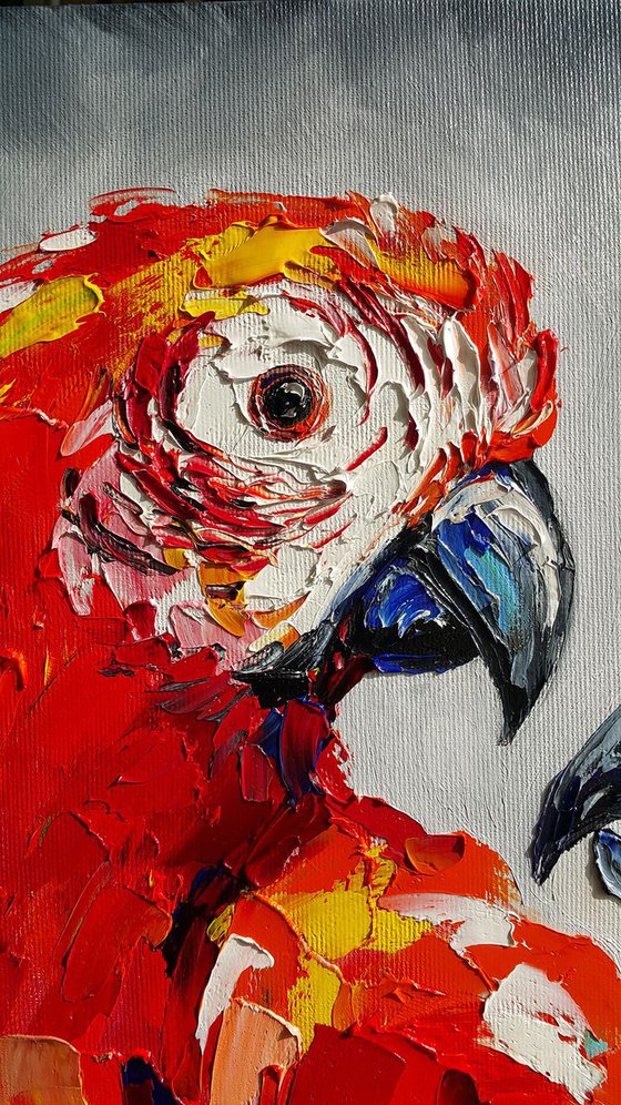 World for two -  parrots oil painting, bird, parrots, painting on canvas, gift, parrots art, art bird, animals oil painting