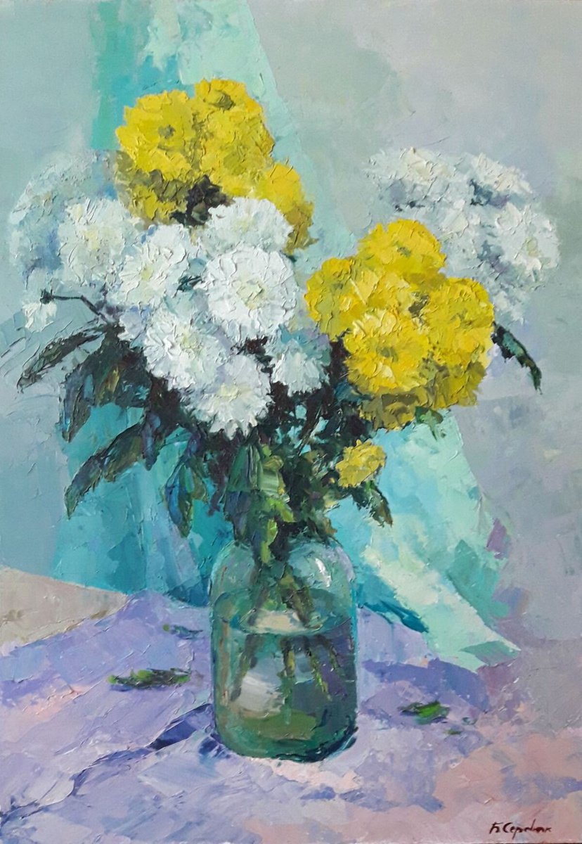 Oil painting Chrysanthemums Serdyuk Boris Petrovich nSerb511 by Boris Serdyuk